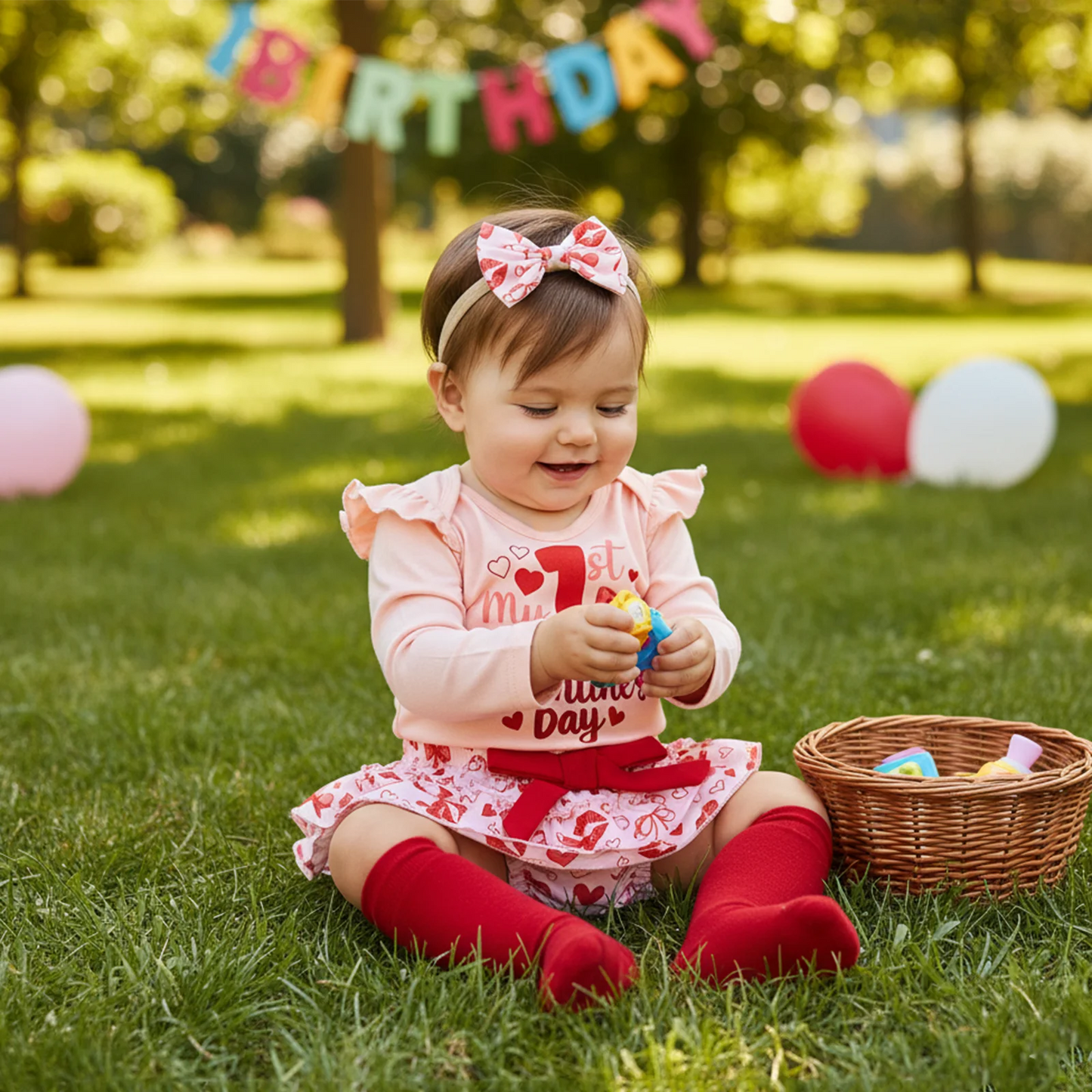Baby Girls Valentine's Day 4-Piece Outfit Set - Romper, Skirt, Leg Warmers & Headband