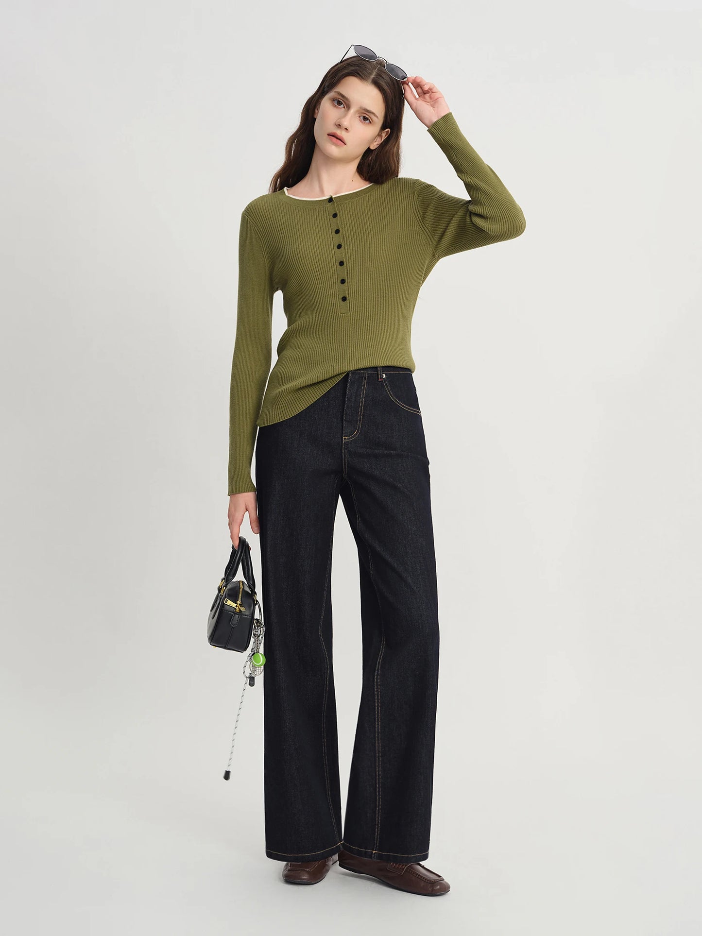 Women's High Waist Straight Leg Jeans - Stretch Denim Casual Trousers