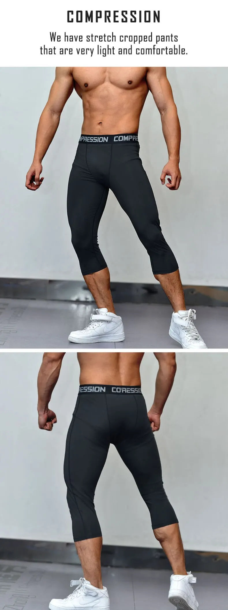 Men's Running Sports Compression Cropped Leggings Gym Fitness Sportswear Athletic Tights