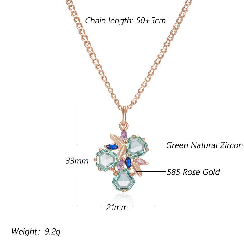 Women's Natural Zircon 585 Rose Gold Green Stone Pendant Necklace