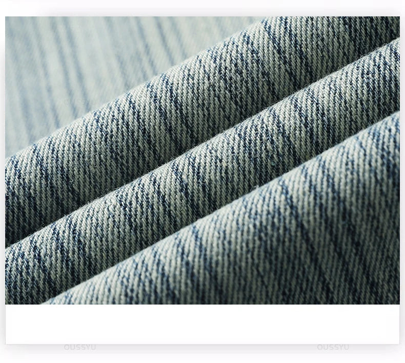 Men's Cotton Striped Straight Leg Jeans | Zipper Fly | Moustache Effect Wash | Midweight | Spring Summer | High Street