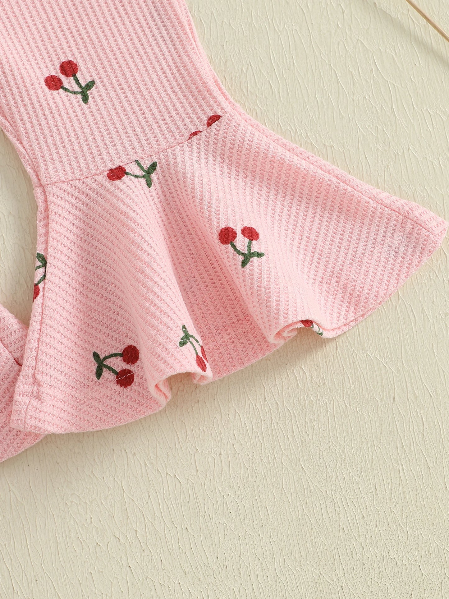 0-5Y Kids Girls Summer Jumpsuit Tie-up Spaghetti Straps Cherry Print Flare Romper Pants