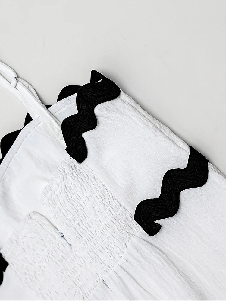 Elegant Ice Silk Spaghetti Strap Maxi Dress Round Neck Sleeveless Flower Trim A-Line Dress