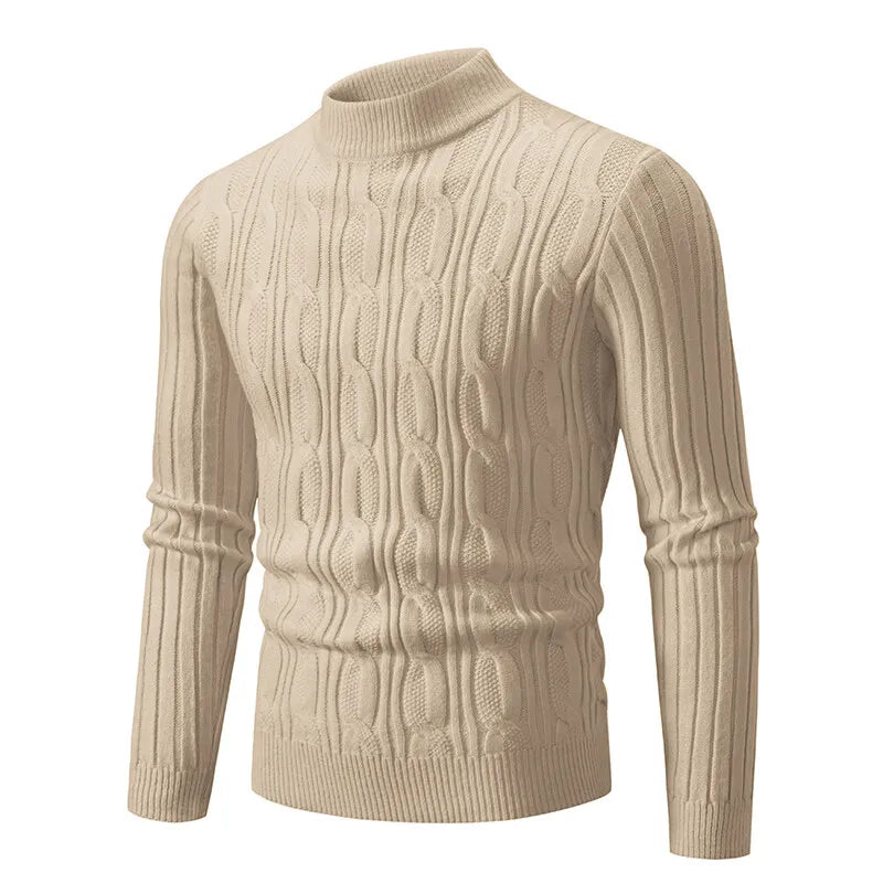Men's Mock Neck Knitted Sweater - Slim Fit Warm Pullover