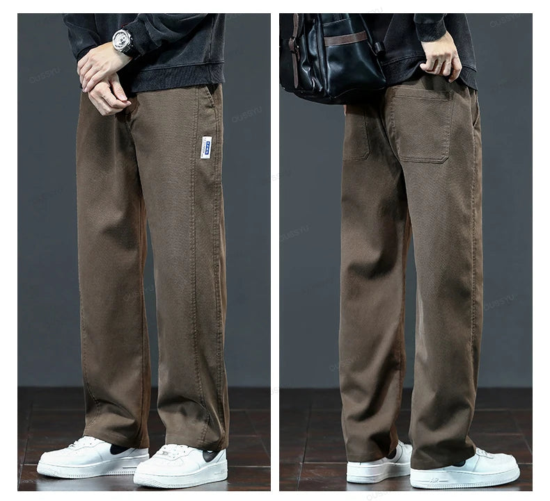 Men's Lyocell Blend Heavyweight Straight Leg Trousers | Elastic Waist M–5XL