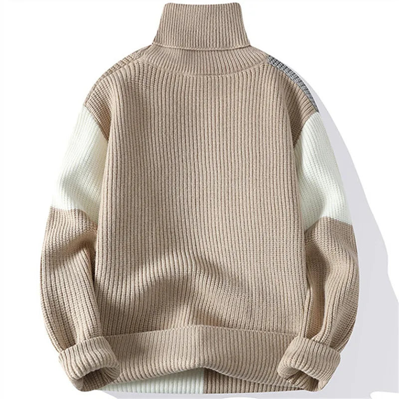 Men's Turtleneck Patchwork Knitted Pullover Sweater