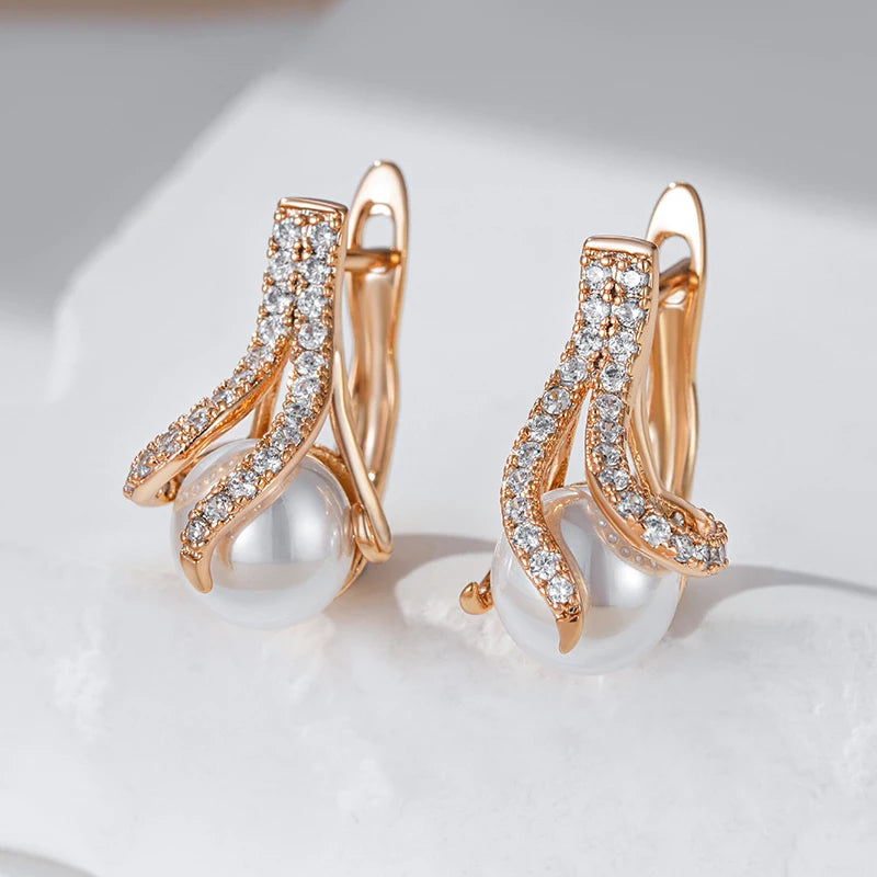 Women Unique Geometric Pearl Earrings 585 Rose Gold Colour