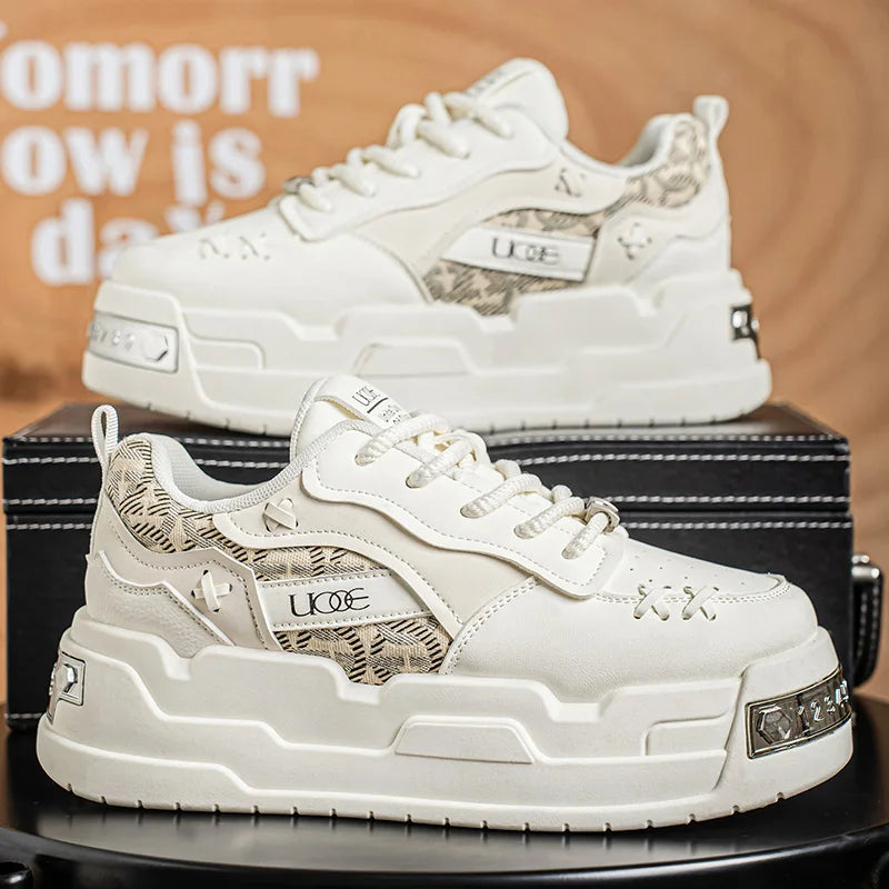 Men's Platform Sneakers - Metal Detail Vulcanized Sports Shoes