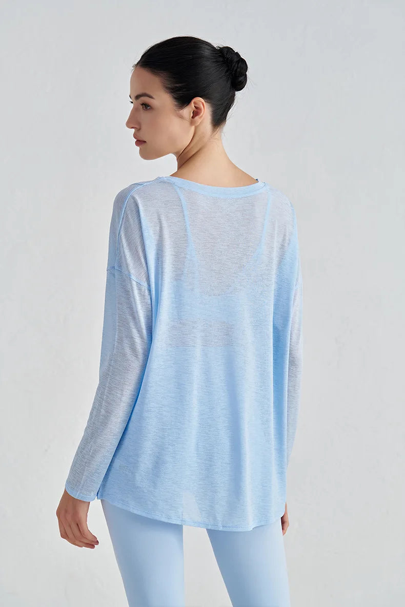 Mesh Long Sleeve Sports Top - Quick Dry Breathable Running Shirt for Yoga & Fitness