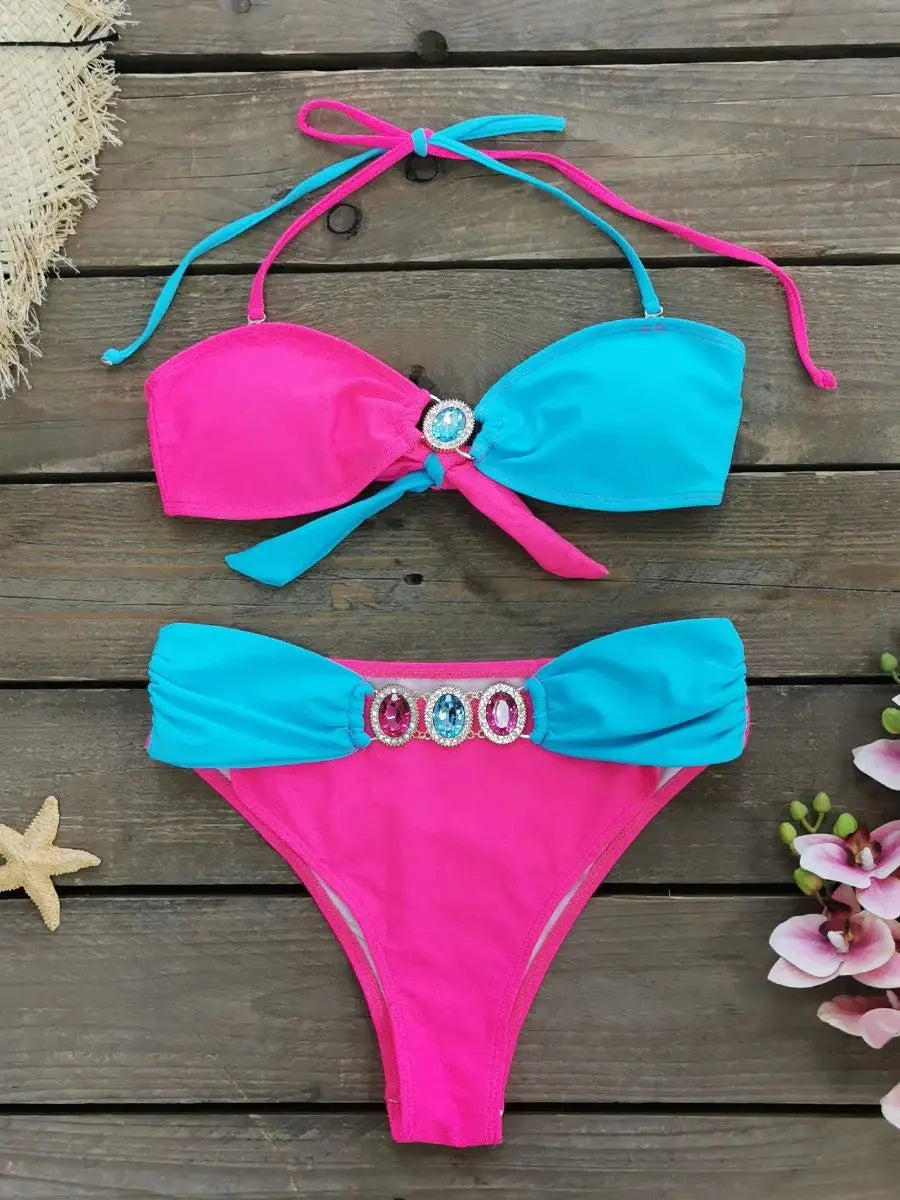 Women's Swimwear Thong Push Up Bikini High Waist Set