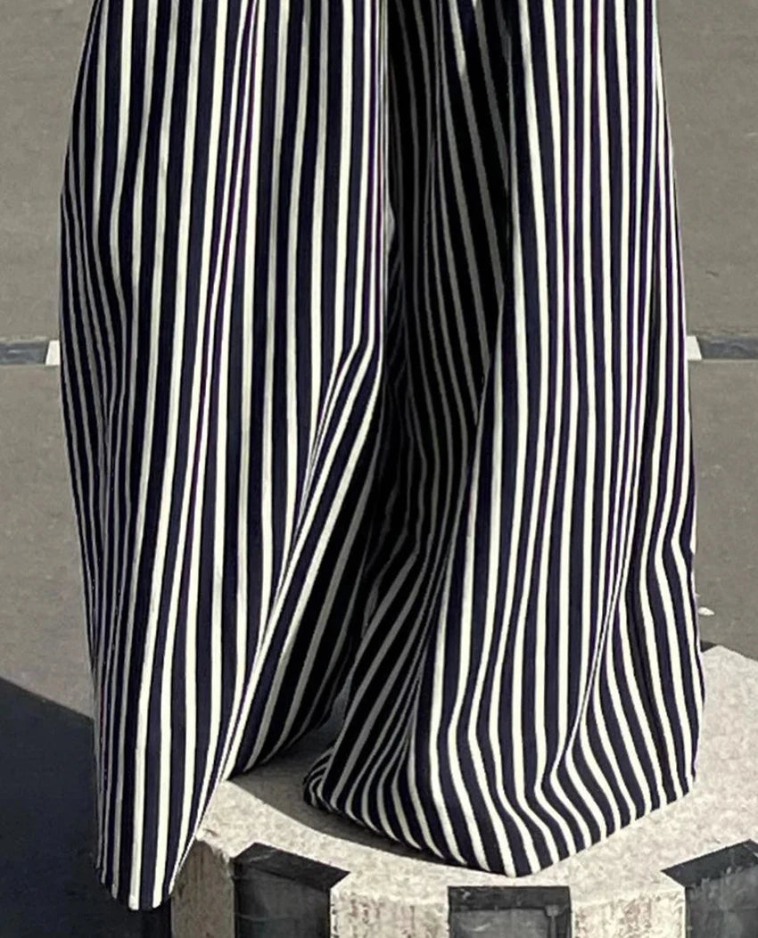 Women's Loose Stripe Print High Waist Wide Casual Classic Trousers