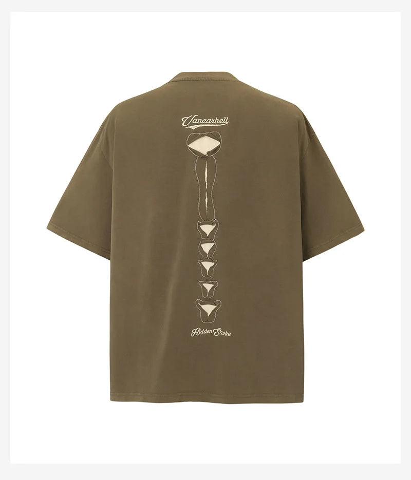 Men's Washed Vintage Cotton T-Shirt - Skull Embroidery