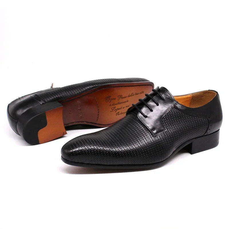 Men's Genuine Leather Derby Shoes - Italian Style Net Print