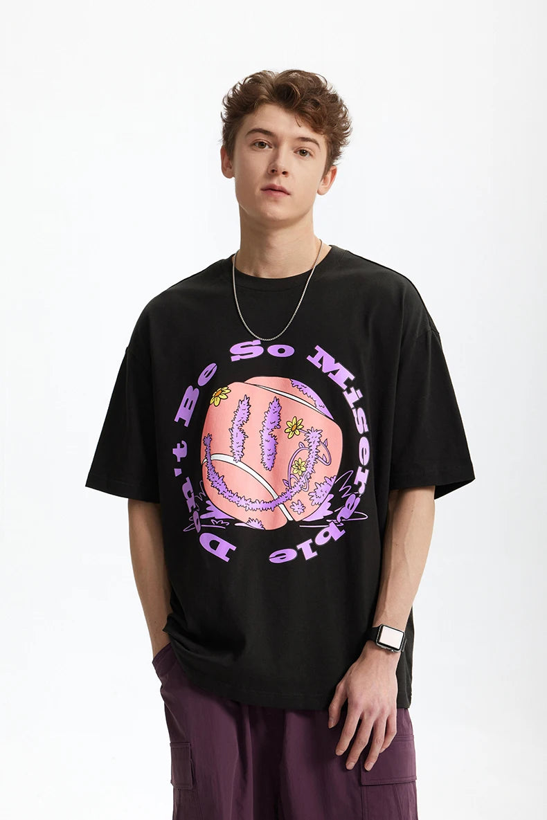 Men's Tennis Graphic Cotton T-Shirt American Vintage Tee Streetwear Loose Fit Crew Neck Short Sleeve