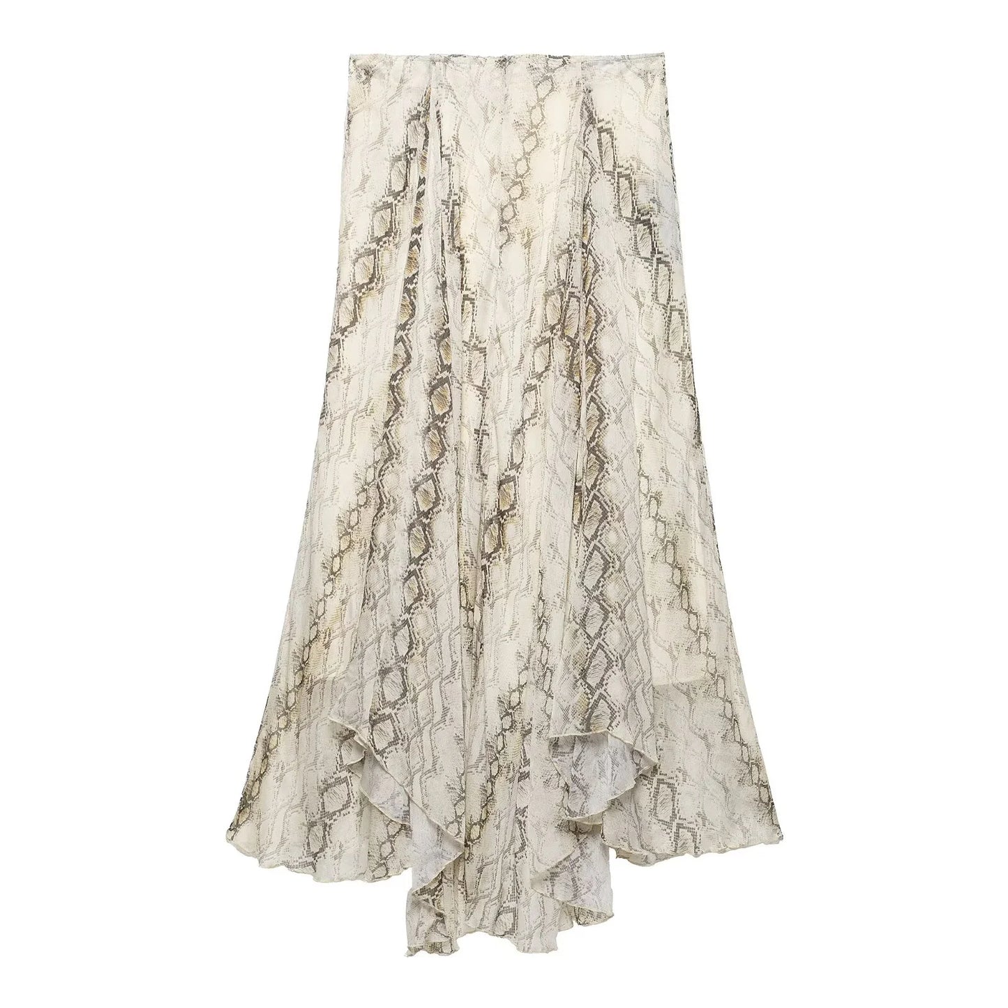 Women's Retro Vacation Midi Skirt - Irregular Snake Pattern Print Summer