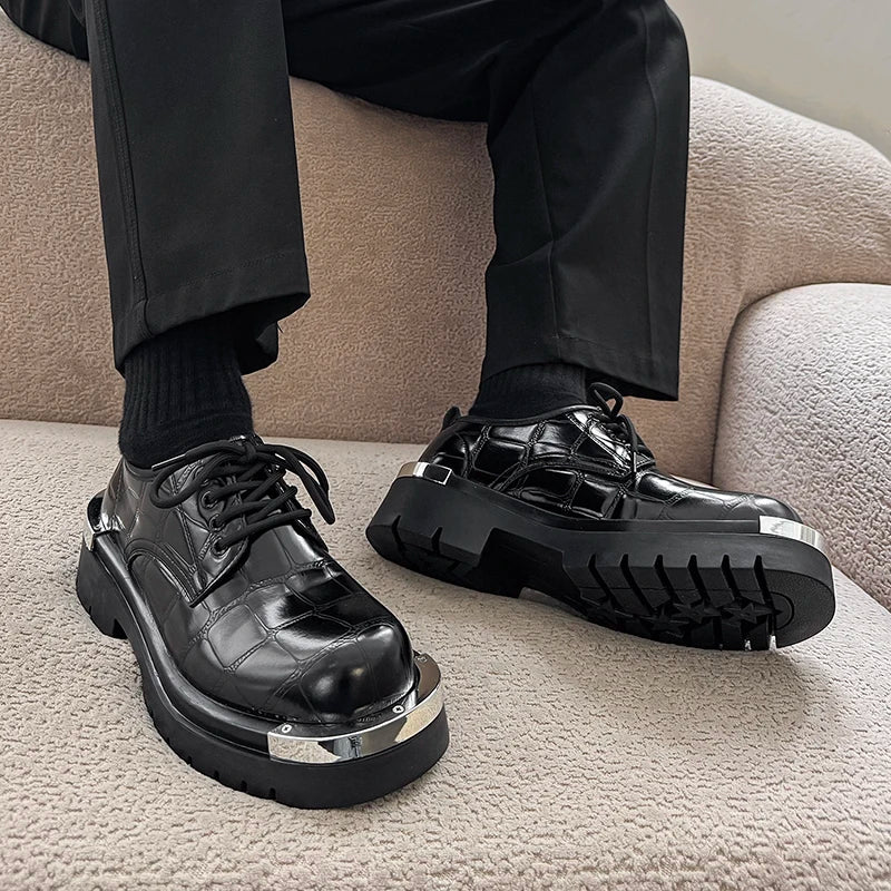 Men's Platform Derby Shoes - Genuine Leather British Style