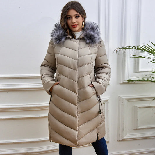 Women's Fur Collar Down Coat - Extra Long Winter Jacket