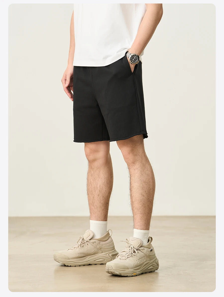 Men's Oversize Athletic Shorts - 390gsm Drawstring Raw Hem Running Shorts