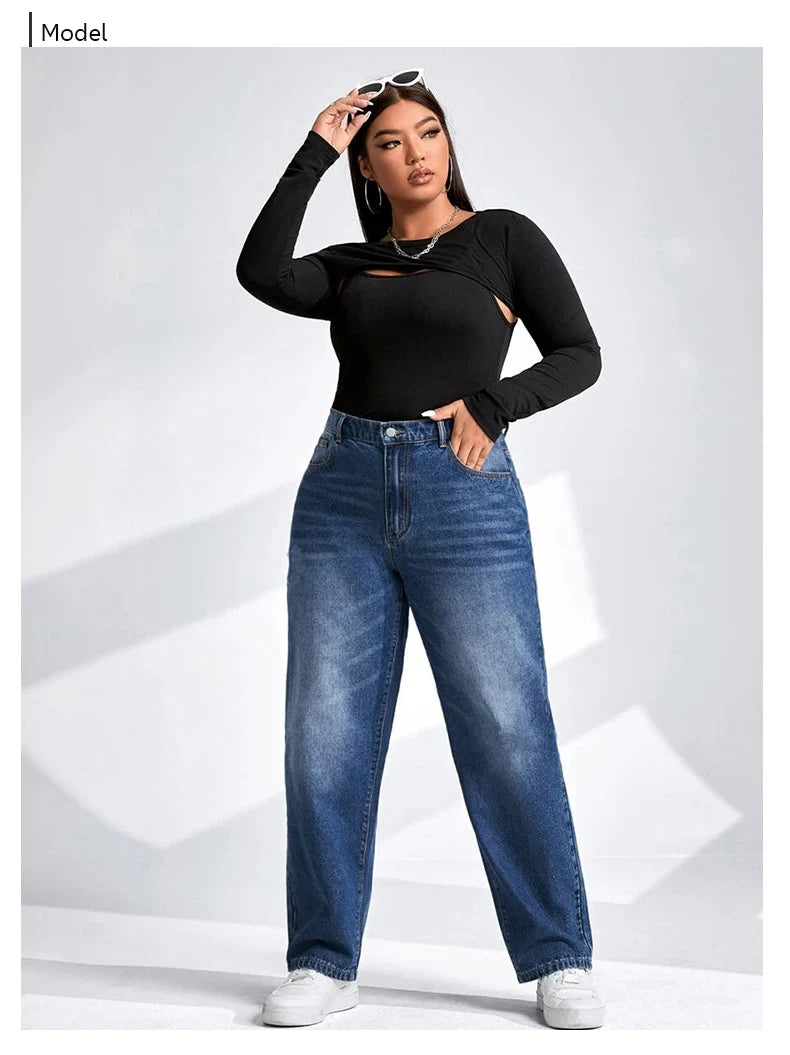 Women's Plus Size Tapered Full Length Harem High Denim Jeans