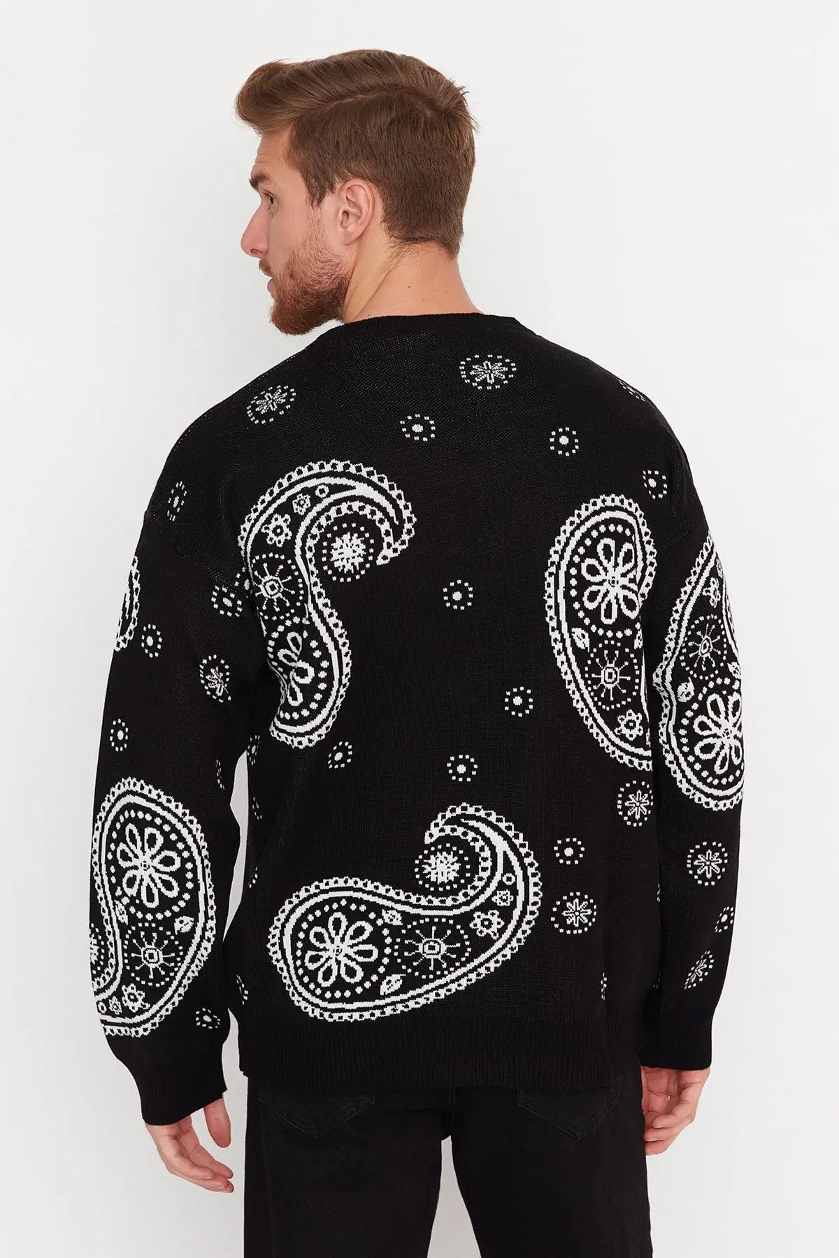 Men's Pullover Oversize Standard Sleeve Paisley Crew Neck Knitwear Unprinted Sweater