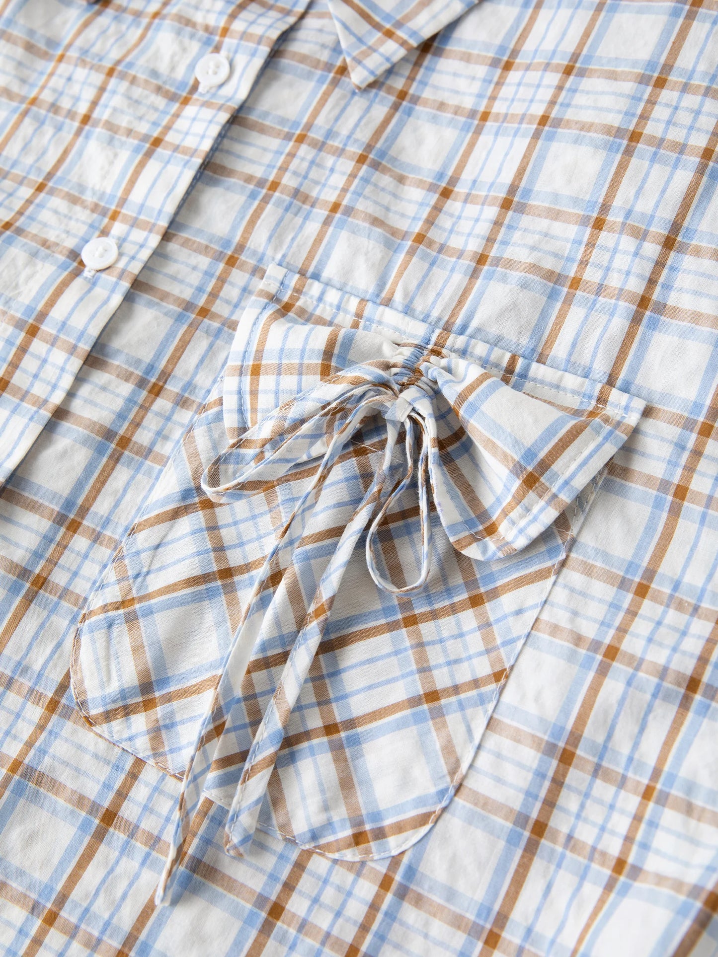 Plus Size Plaid Collar Shirt - Drawstring Pocketed Casual Top