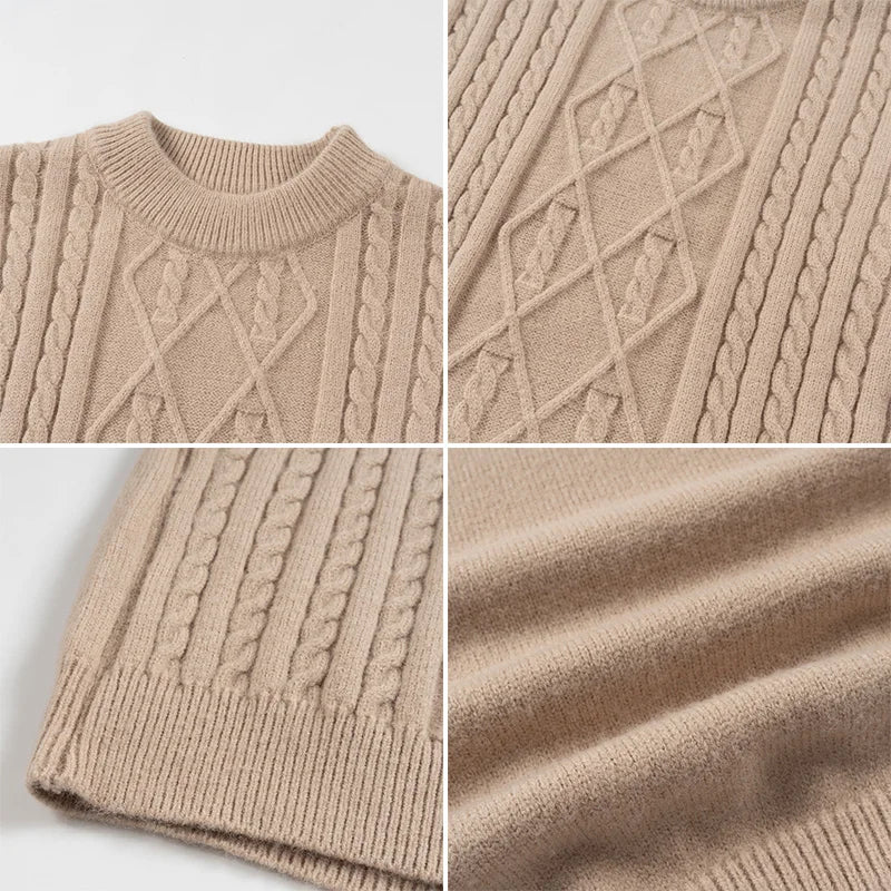 Men's Slim Fit Mock Neck Knitted Sweater - Geometric Pattern Pullover