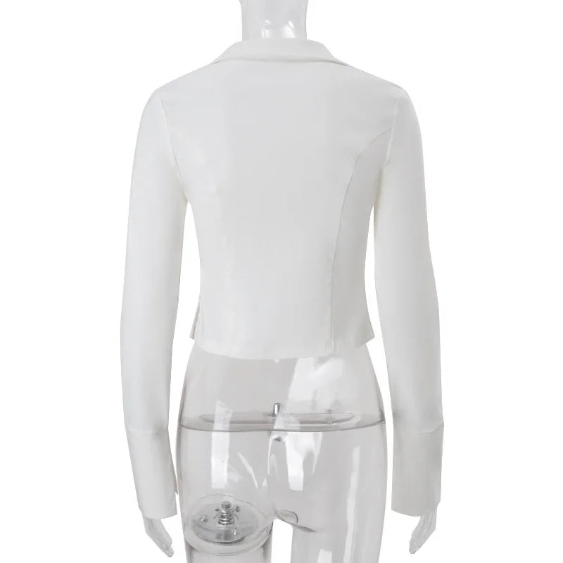 Women's Retro Y2K White Tie Front Cardigan - V Neck Long Sleeve Cropped Top