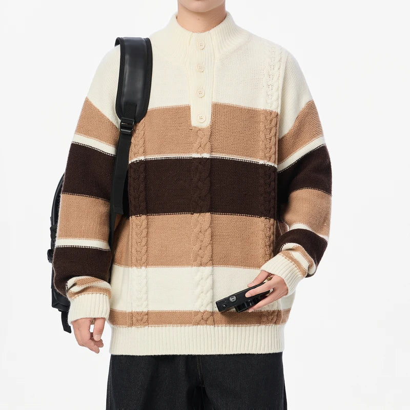 Men's Patchwork Striped Knit Sweater