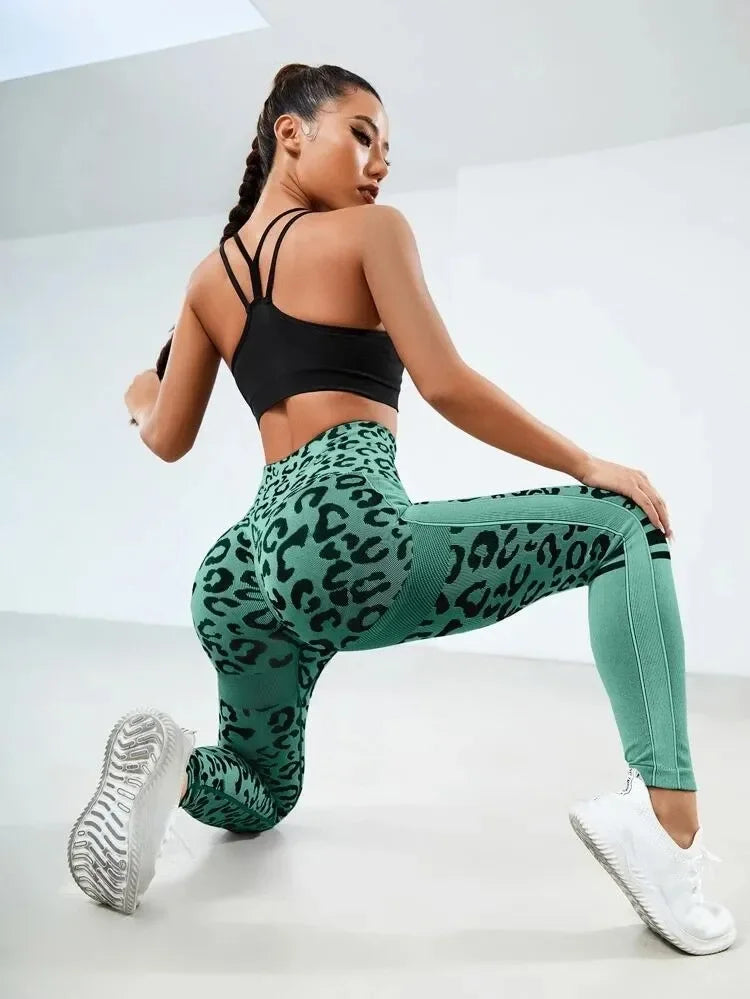 Women Leopard Seamless Yoga Pants High Waist Lifting Hip Tight Running Sports Leggings