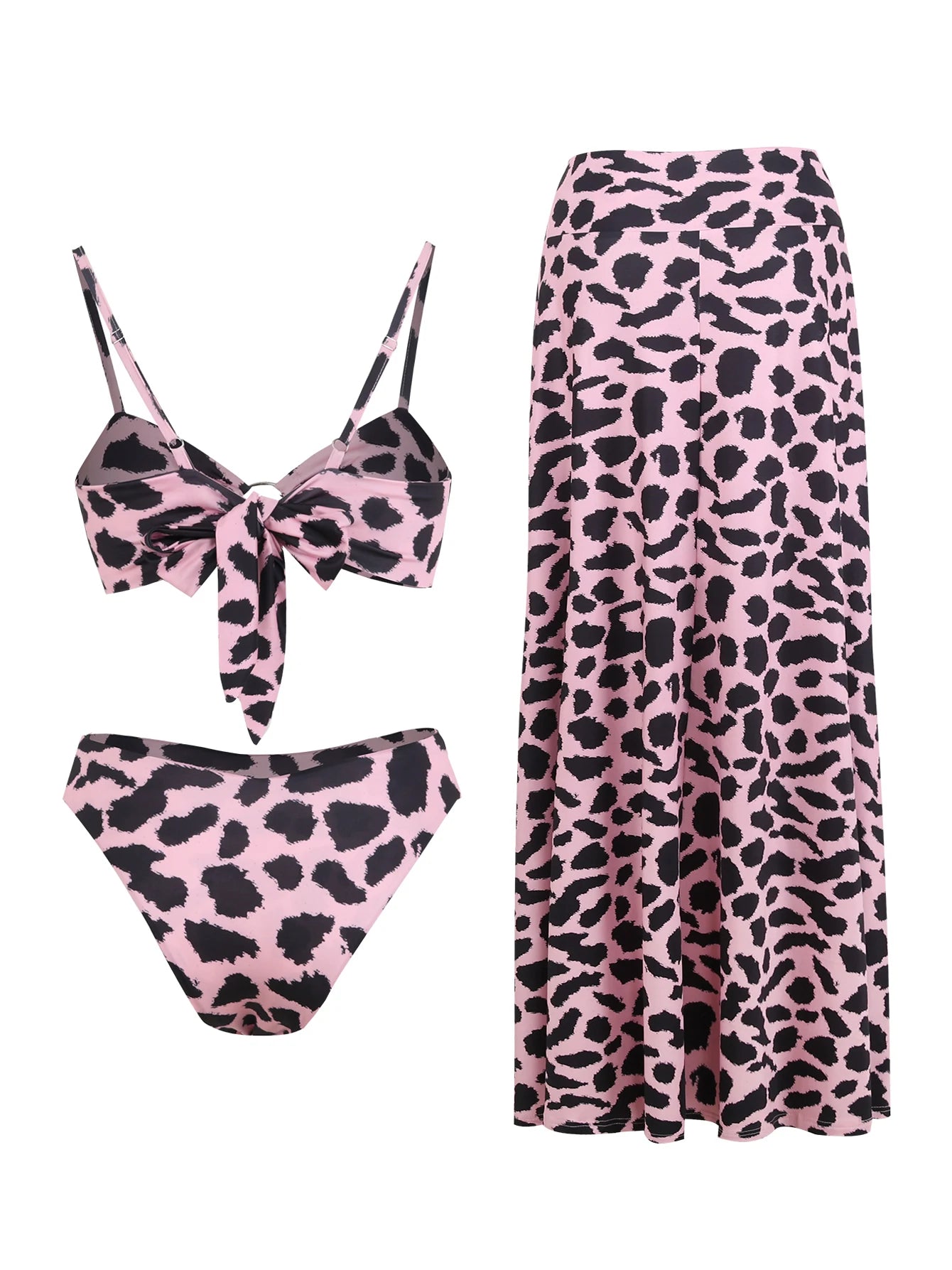 Women's 3-Piece Solid Bikini Set - Padded Bra, Tassel High Waist & Beach Skirt