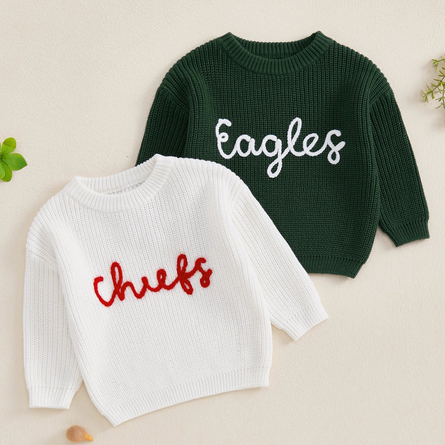 0-3Y Autumn Winter Baby Boys Girls Knit Sweater  Letter Embroidery Crew Neck Long Sleeve Pullover Top