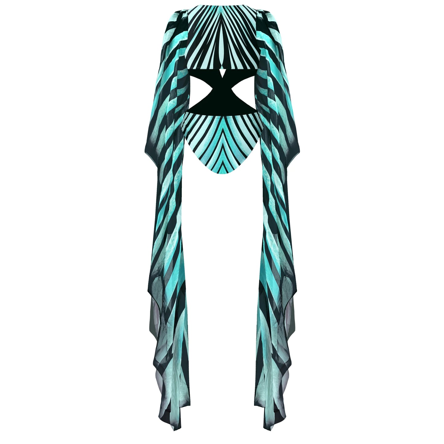 Ruffle Cut Out Long Sleeve Swimsuit