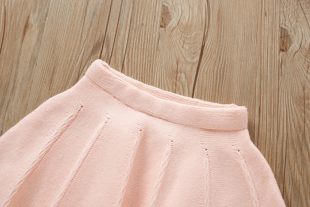 Girl's Clothes Collar Embroidery Flower Knit Cardigan Sweater and Short Skirt Two-piece Set