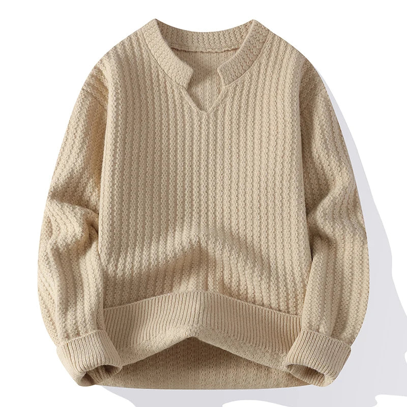 Autumn Winter V-Neck Knitted Sweater - Solid Colour Breathable Pullover