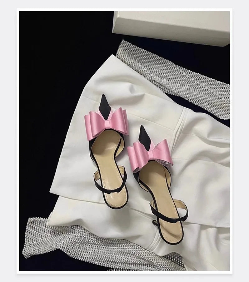 Women's Rhinestone Bowknot Satin Pointed Heel Sandals - Bridesmaid Party Shoes