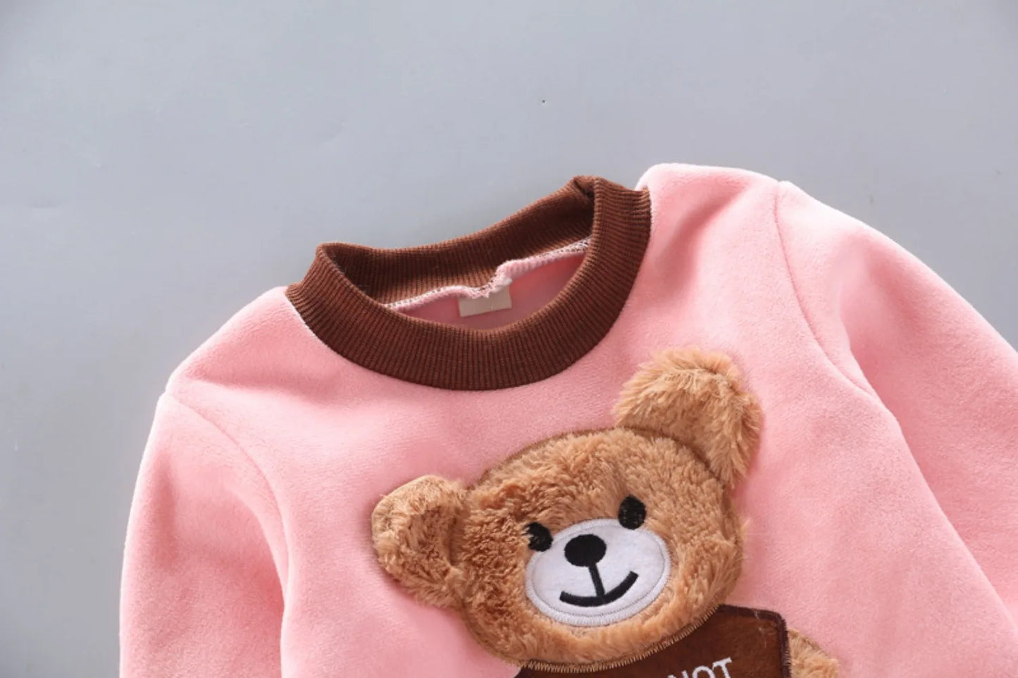 Children's Plush Warm Sports Three piece Set Little Bear Hooded Set Vest Long sleeved Sweater Set