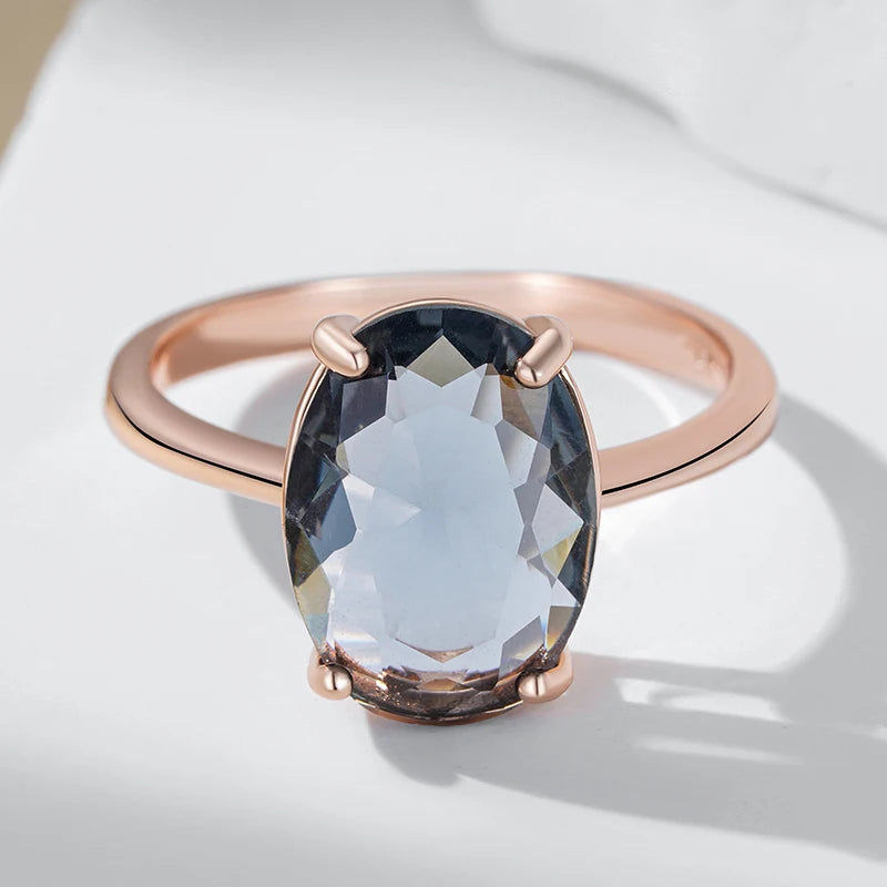 Elegant Oval Grey Crystal Wedding Ring - Rose Gold