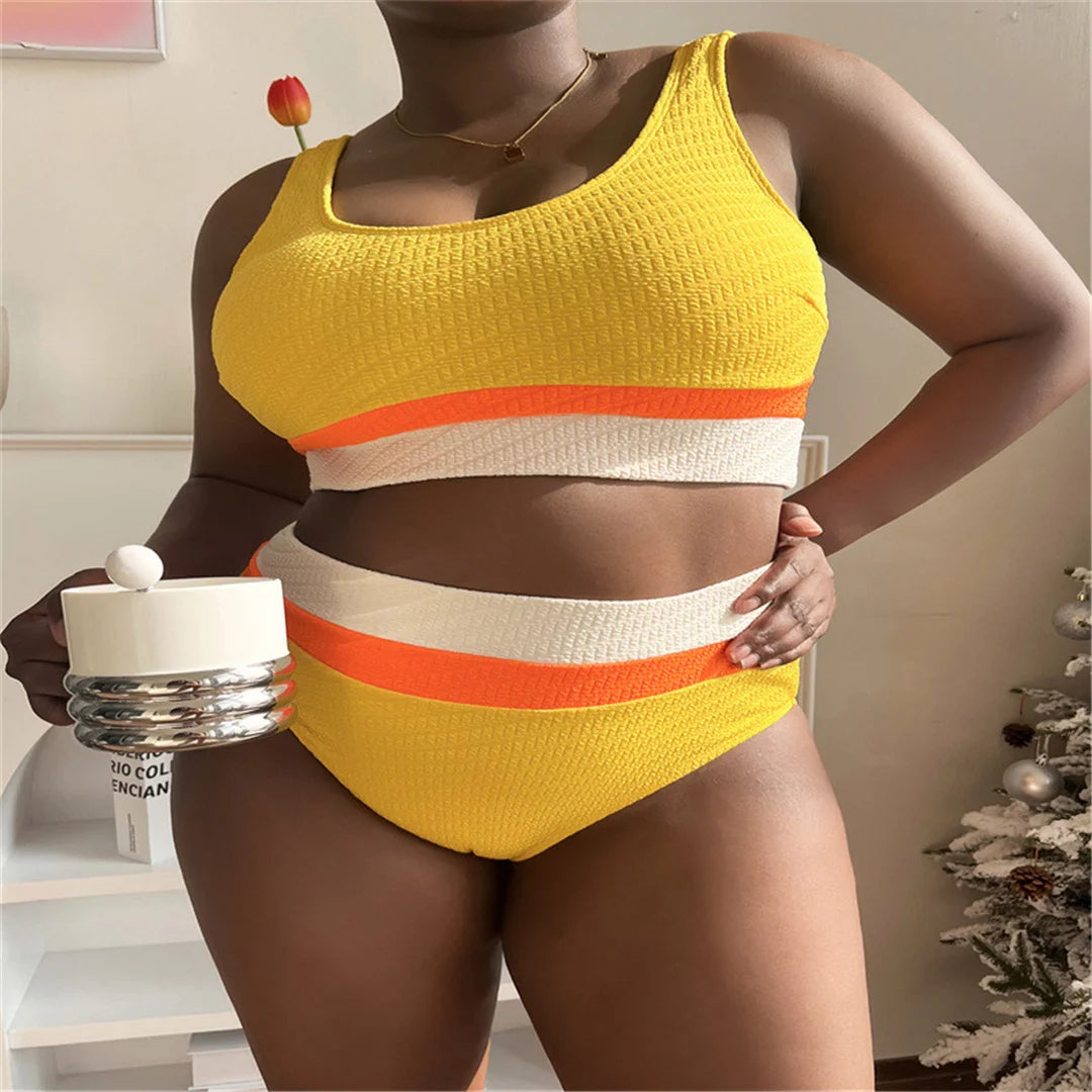 High Waist Splicing Bikini Set Plus Size