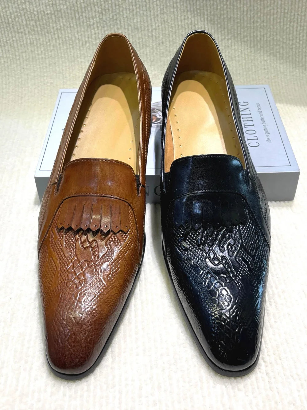 Men's Genuine Leather Penny Loafers Handmade Tassel Slip-On  Wedding Banquet Casual Business Shoes