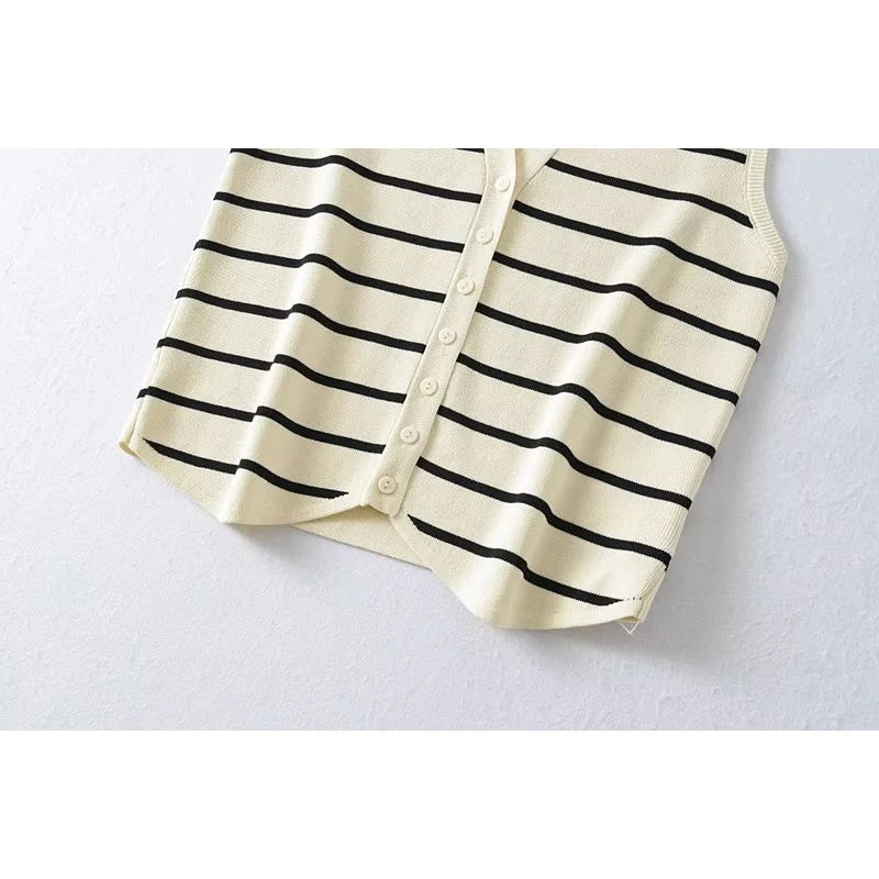 Striped Tank Top - Single Breasted Sleeveless Summer Crop Top