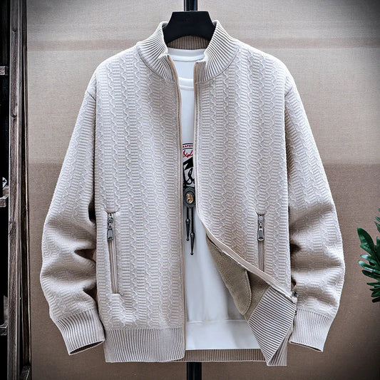 Men's Fleece Stand Collar Cardigan - Thick Knit Sweatercoat for Autumn Winter
