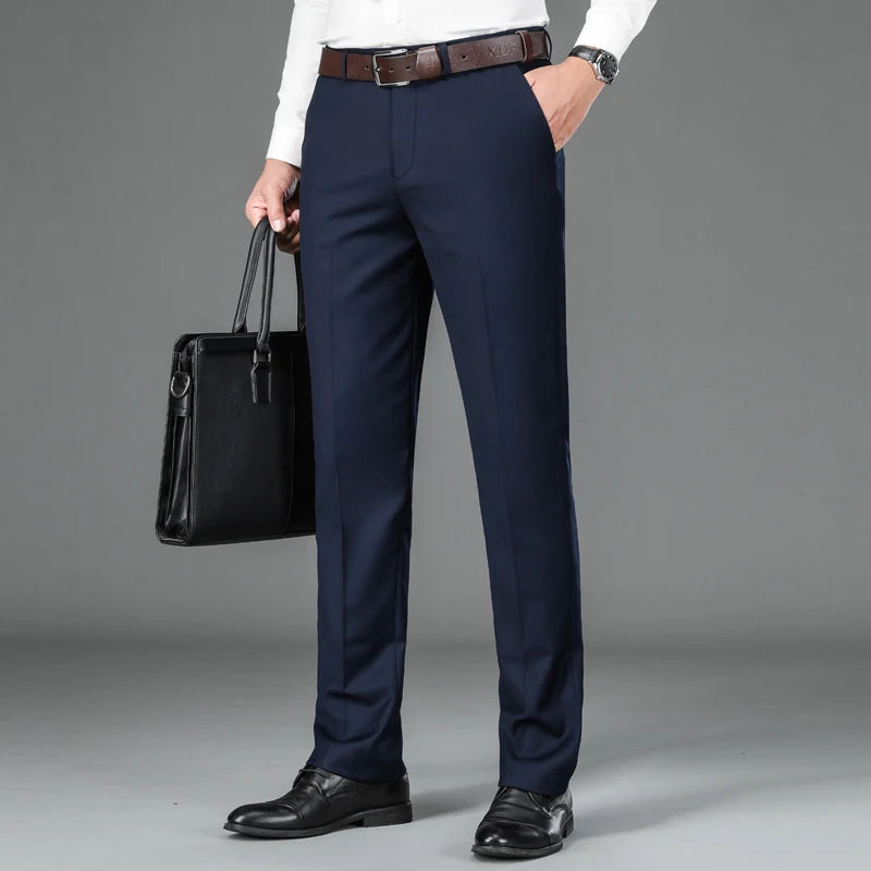 Men's Smart Casual Suit Trousers - Classic Straight Solid Colour Dress Pants for Spring Summer