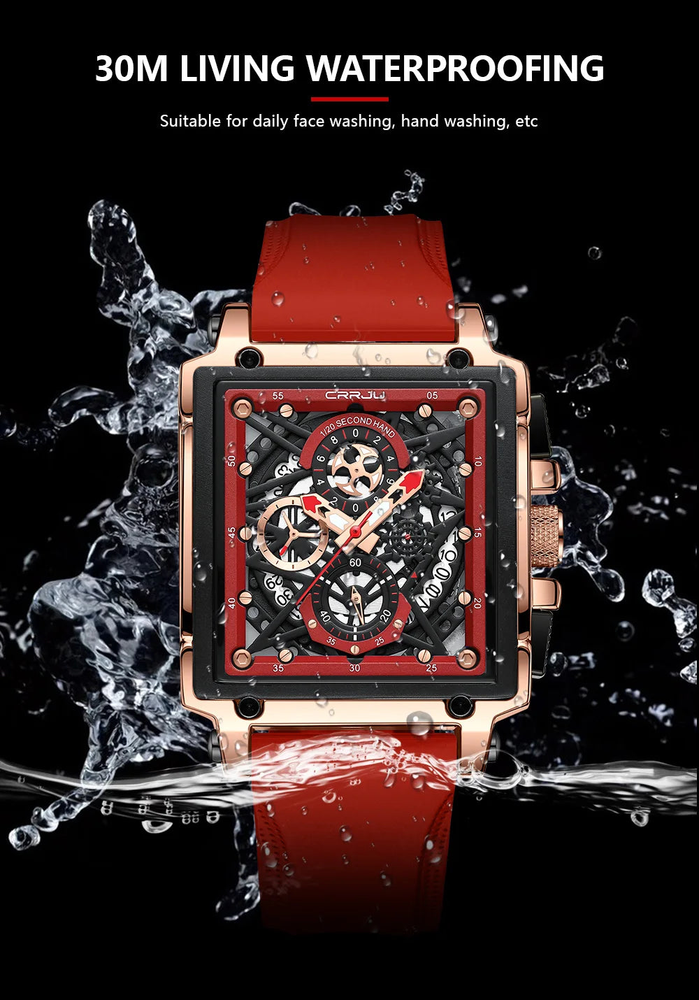 Men's Sports Watch - Large Dial Rectangular Design with Chronograph & Auto Date