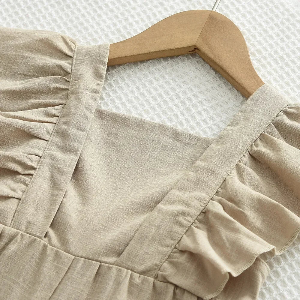 Girl's Summer Cotton  One-Pieces Adjustable Flying Sleeves Shorts Jumpsuits