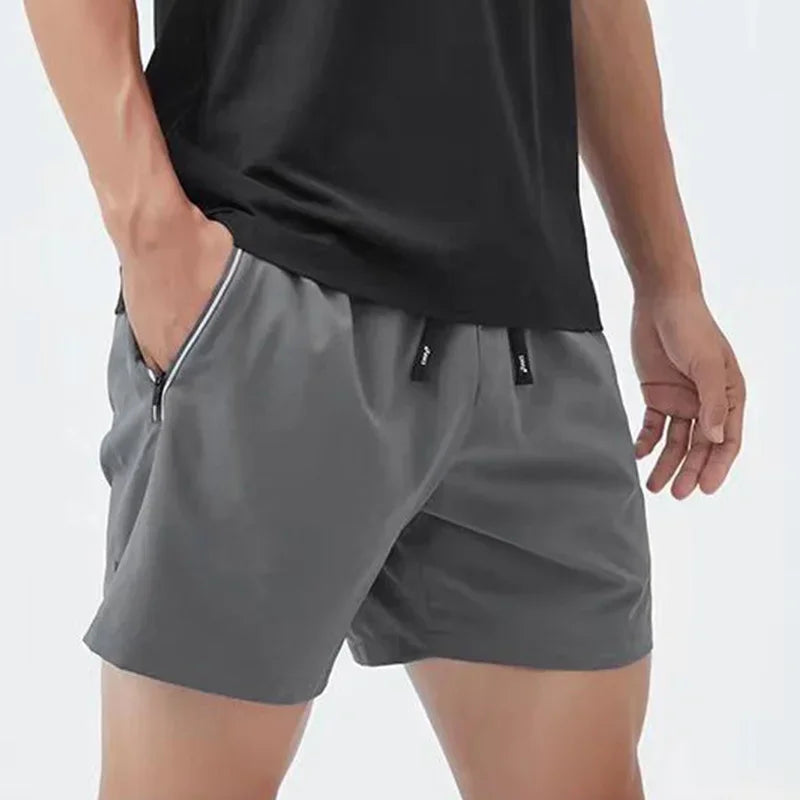 Men's Marathon Running  Fitness Athletic Breathable Sweatpant Shorts with Zipped Pockets