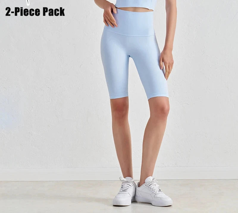 High Waist Gym Shorts 2-Pack - Women's Yoga Cycling Shorts with No T-Line