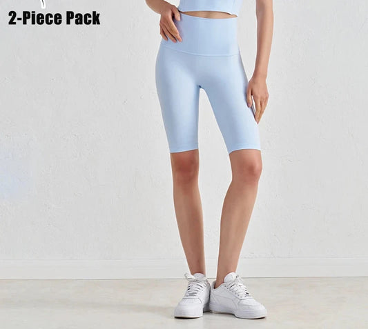High Waist Gym Shorts 2-Pack - Women's Yoga Cycling Shorts with No T-Line