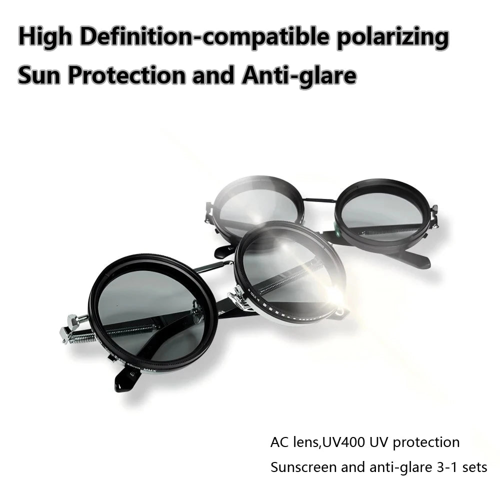 Polarized Round Sunglasses - ND9 Adjustable Dimming Retro Punk Fishing Eyewear UV400