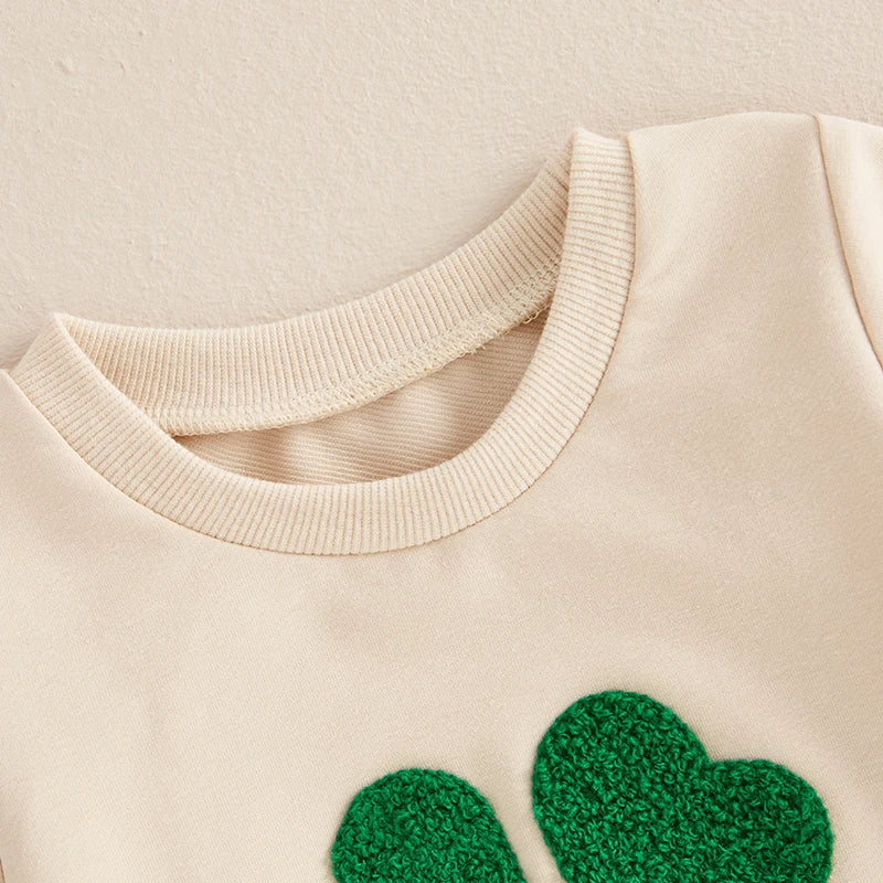 0-3Y Baby Boys Clothes Set 2pcs Long Sleeve Four-leaf Clover Embroidery Sweatshirt with Solid Pocket Pants