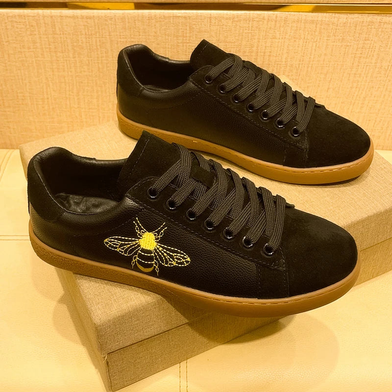 Men's Autumn Leather Casual Shoes - Soft Lace-Up Running Sneakers